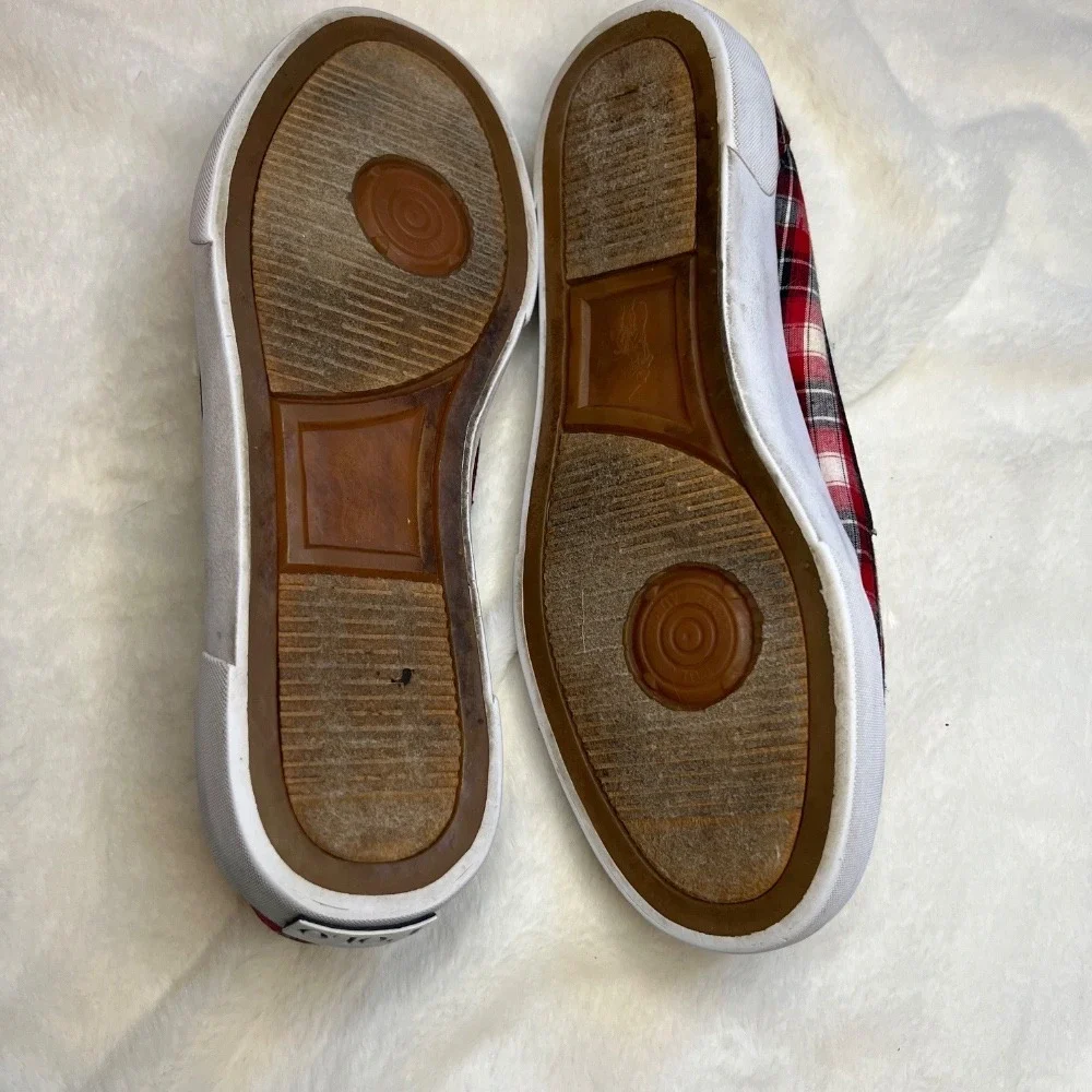 Polo Ralph Lauren‎ Plaid Boat Shoes Casual Loafers Red White Blue Size 8D Mens